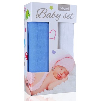 Baby set - bambusová osuška blue / modrá + bambusová osuška white / bílá