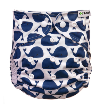 Kalhotková plena AIO - přebalovací set patentky, whales