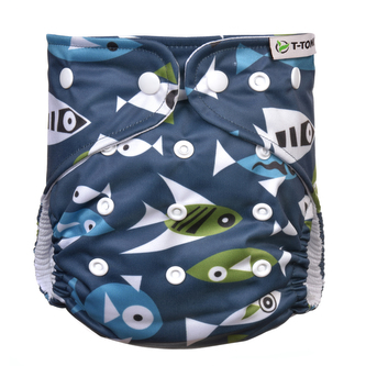 Kalhotková plena AIO - přebalovací set patentky, fish