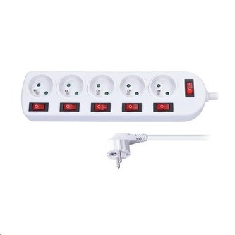 Solight prodlužovací přívod, 5 zásuvek, bílý, 6x vypínač, 3m Solight prodlužovací přívod, 5 zásuvek, bílý, 6x vypínač, 3m