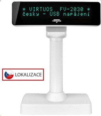 Virtuos VFD zákaznický displej Virtuos FV-2030B 2x20 9mm, USB, bílý