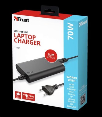 TRUST Univerzální napájecí adaptér pro notebooky Simo Ultra-slim 70W Universal Laptop Charger