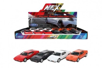 Auto Welly BMW M1 kov/plast 12cm 4 barvy na zpětné natažení 12ks v boxu