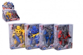Robot bojovník skládací plast 17 cm 4 barvy v krabičce 15x20,5x6cm 8ks v boxu