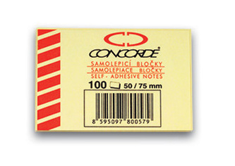 Samolepicí bloček CONCORDE 50x75mm, 100l., žlutý