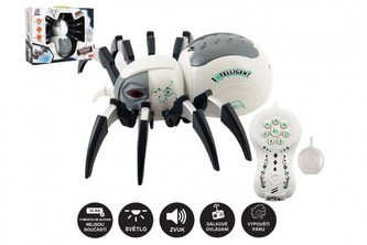 Pavouk IC vypouštějící páru plast 28x20cm na dálk. ovlád. na bat. se světlem+zvukem v krab. 31x25cm