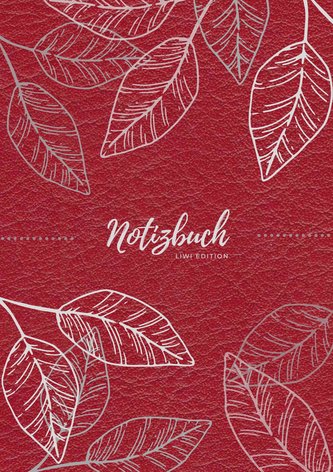 Notizbuch Tagebuch A5 liniert - 100 Seiten 90g/m² - Soft Cover - Silberne Blätter auf rot - nachhaltiges Papier