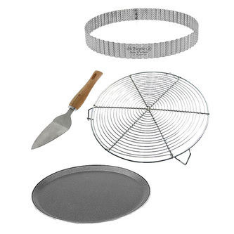 Sada na pečení de Buyer, 3030.00, box HOMEBAKING: kulaté formy, perforovaný prstenec, plech, rošt a lopatka