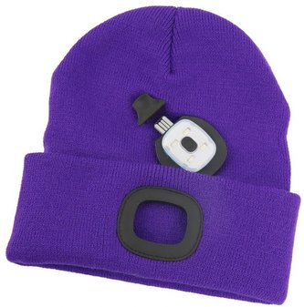 Čepice s čelovkou LED fialová (USB nabíjení) Čepice s čelovkou LED fialová (USB nabíjení)