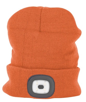 Čepice s čelovkou LED oranžová (USB nabíjení)