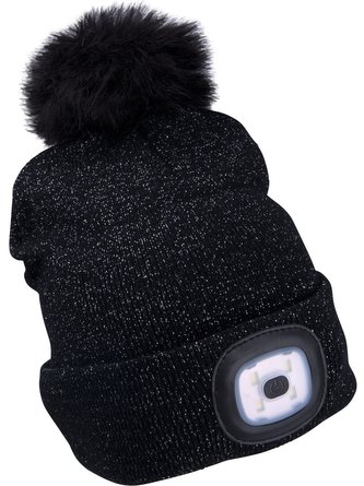 Čepice s čelovkou LED černá se třpytkou a bambulí (USB nab