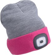 Čepice s čelovkou LED šedá/růžová oboustranná (USB nabí