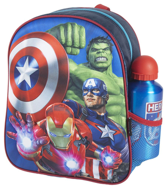 Dětský svítící 3D batoh s láhví Marvel: Avengers ikony (objem 8 litrů|25 x 31 x 10 cm|objem láhve 500 ml) Dětský svítící 3D batoh s láhví Marvel: Avengers ikony (objem 8 litrů|25 x 31 x 10 cm|objem láhve 500 ml)