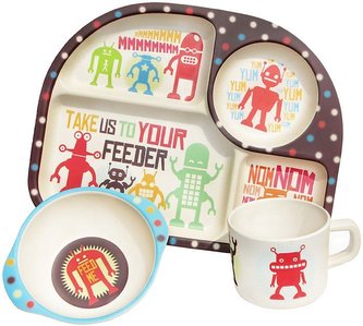 Ecoffee cup 3-dílný dětský BimBamBoo bambusový set Roboti