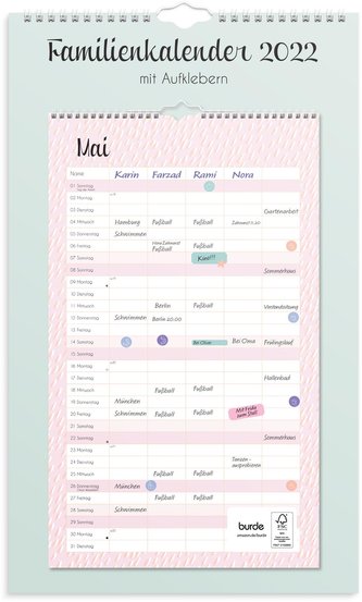 Familienkalender Pastell mit Aufklebern 2022