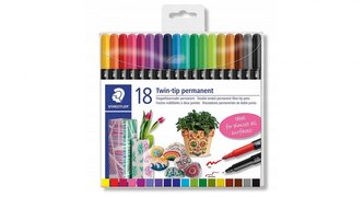 Permanentní popisovače "Twin-tip", 18 barev, 0,4/2,0 mm, oboustranné, STAEDTLER 3187 TB18