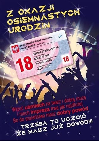 Karnet Party naklejany B6+koperta Urodziny 18 wz15