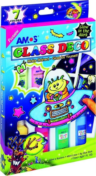 Barvy na sklo sada s barvami svítícími ve tmě - 7 barev 22 ml