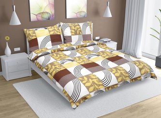Povlečení krepové na dvoudeku - béžové čtverce - 1x 240x200, 2ks 70x90 cm