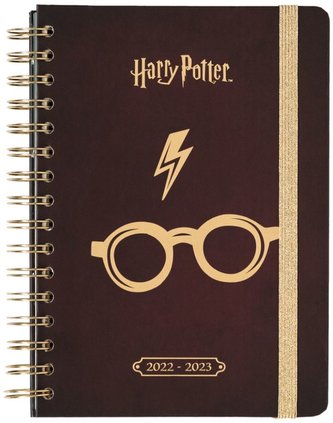 Plánovací týdenní školní diář A5 2022/2023 Harry Potter: Classic se samolepkami, záložkami a obálkou (14,8 x 21 cm)