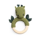 Háčkované chrastítko na dřevěném kroužku, Dragon