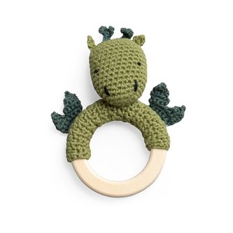 Háčkované chrastítko na dřevěném kroužku, Dragon