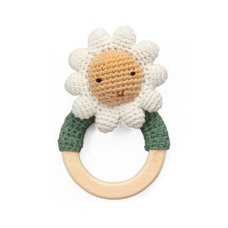 Háčkované chrastítko na dřevěném kroužku, Flower