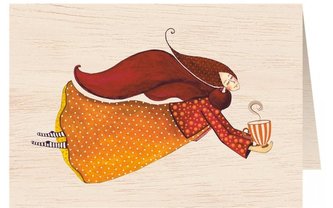 Karnet drewniany C6 + koperta Kobieta z kawą