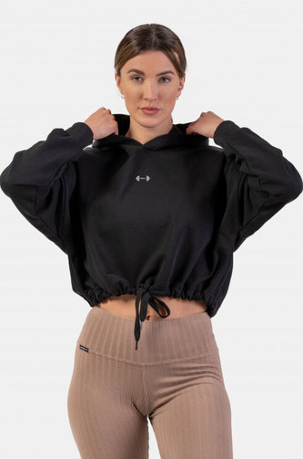 Nebbia Crop mikina s kapucí Iconic 421 black XS/S