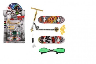 Sada skateboard šroubovací, koloběžka prstová, waveboard plast s doplňky mix druhů na kartě 16x30cm Sada skateboard šroubovací, koloběžka prstová, waveboard plast s doplňky mix druhů na kartě 16x30cm