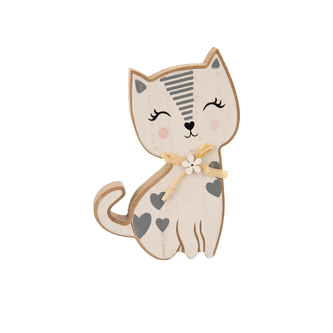 Kočka dřevo bílá/šedá 15 cm