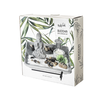 Budha/svícen cement sada šedý 21x21x13 cm