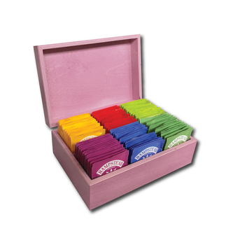 Hampstead Tea luxusní růžová dřevěná kazeta mix sáčkových BIO čajů 78ks - 6 druhů*