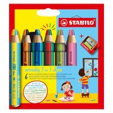 Pastelky "Woody 3v1 duo", sada, 6 dvojitých smíšených barev, STABILO 8826-2