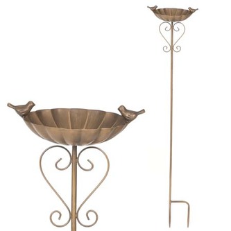 Zápich kovový - zahradní dekorace, list s ptáčkem.