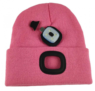 Čepice s čelovkou LED dětská růžová (USB nabíjení)