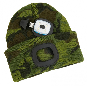 Čepice s čelovkou LED dětská maskáčová (USB nabíjení)