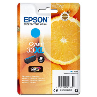 Epson originální ink C13T33624012, T33XL, cyan, 8, 9ml, Epson Expression Home a Premium XP-530, 630, 635, 830