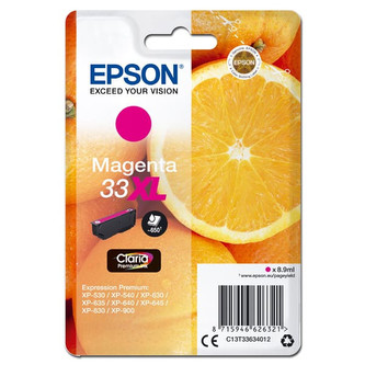 Epson originální ink C13T33634012, T33XL, magenta, 8, 9ml, Epson Expression Home a Premium XP-530, 630, 635, 830