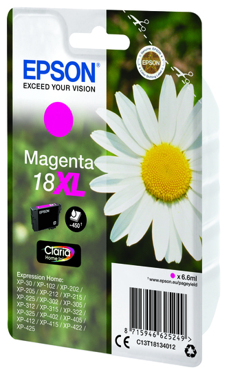 Epson originální ink C13T18134022, T181340, 18XL, magenta, 6, 6ml, Epson Expression Home XP-102, XP-402, XP-405, XP-302