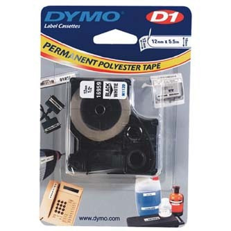 Páska, odolný plast, 12 mm x 5,5 m, DYMO "D1", bílá-černá