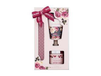 Baylis & Harding Royale Garden krém na ruce Royale Garden Rose, Poppy & Vanilla 50 ml + minerální sůl Royale Garden Rose, Poppy & Vanilla 70 g + pilník na nehty