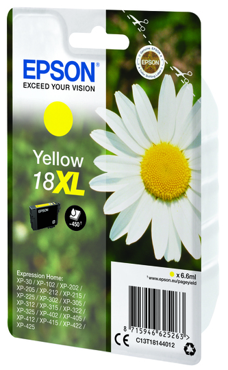 Epson originální ink C13T18144022, T181440, 18XL, yellow, 6, 6ml, Epson Expression Home XP-102, XP-402, XP-405, XP-302