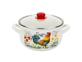 HRNEC SMALTOVANÝ PYZA S POKLIČKOU 16CM 2,2L KOHOUTEK