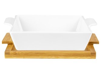 KERAMICKÁ ZAPÉKACÍ MÍSA MODENO NA BAMBUSOVÉ PODLOŽCE ČTVERCOVÁ 26 CM