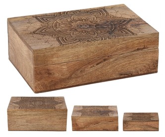 Úložné boxy s víkem sada 3 ks mangové dřevo