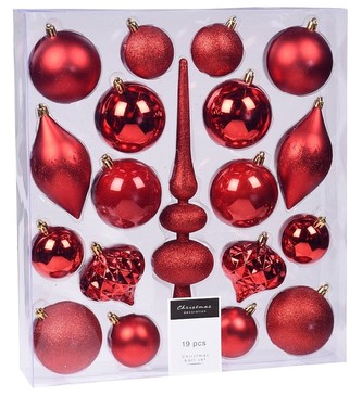 Vánoční ozdoby se špičkou sada 19 ks červená