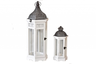 Dřevěná lucerna Arwen, sada 2 ks, bílá