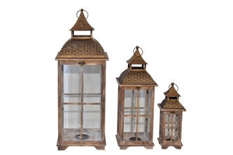 Dřevěná lucerna s/3, přírodní s patinou