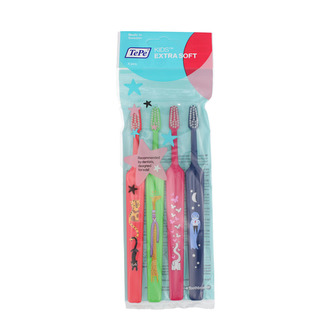 TePe Kids Extra Soft dětské zubní kartáčky (tmavě růžový, tmavě modrý, zelený, červený) 4 ks